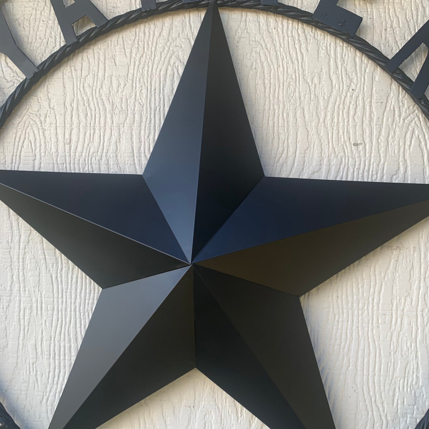 YANKER STYLE CUSTOM NAME STAR BARN METAL STAR 3d TWISTED ROPE RING WESTERN HOME DECOR RUSTIC BLACK HANDMADE 24",32",36",50"