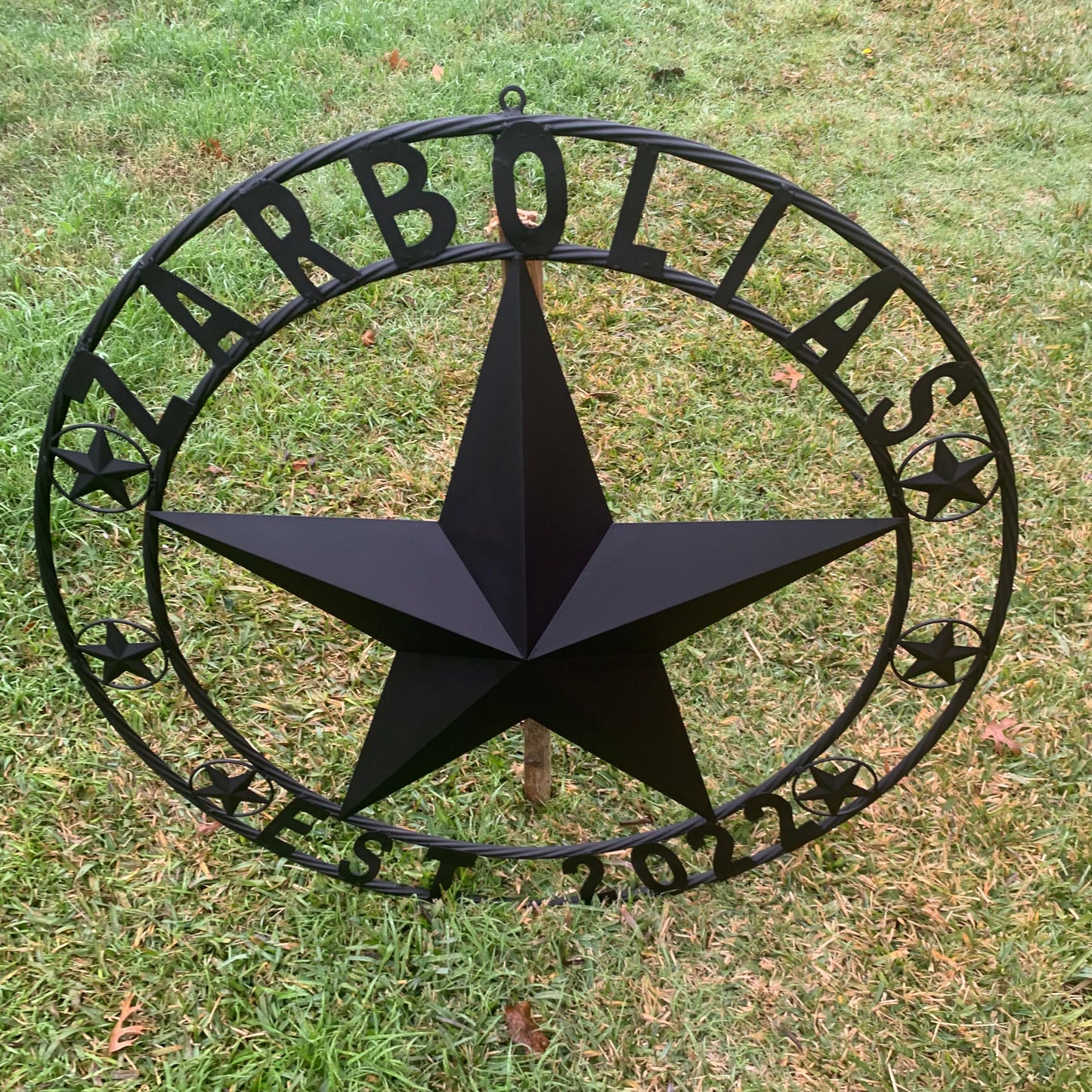 ZARBOLIAS STYLE CUSTOM NAME STAR BARN METAL STAR 3d TWISTED ROPE RING WESTERN HOME DECOR RUSTIC BLACK HANDMADE 24",32",36",50"