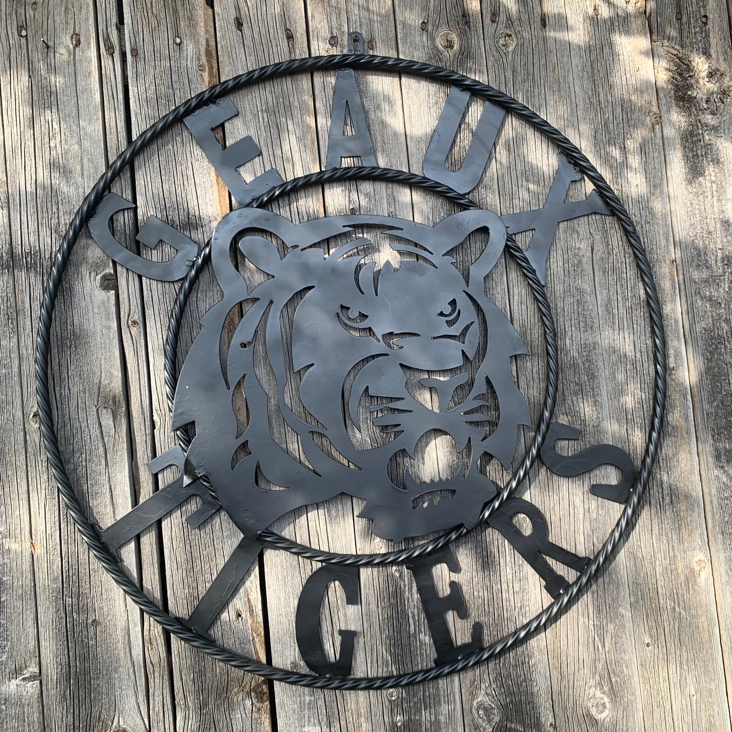 GEAUX TIGERS BLACK CUSTOM METAL VINTAGE CRAFT SIGN TEAM HANDMADE