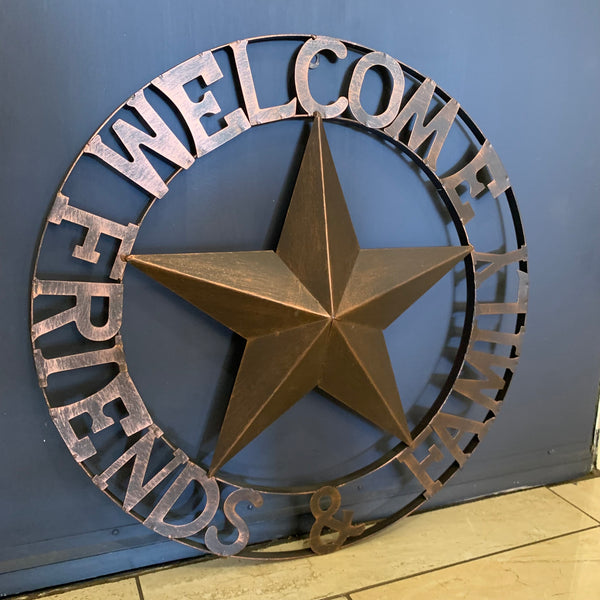 WELCOME FRIENDS FAMILY BARN METAL STAR WALL ART WESTERN HOME DECOR HANDMADE NEW