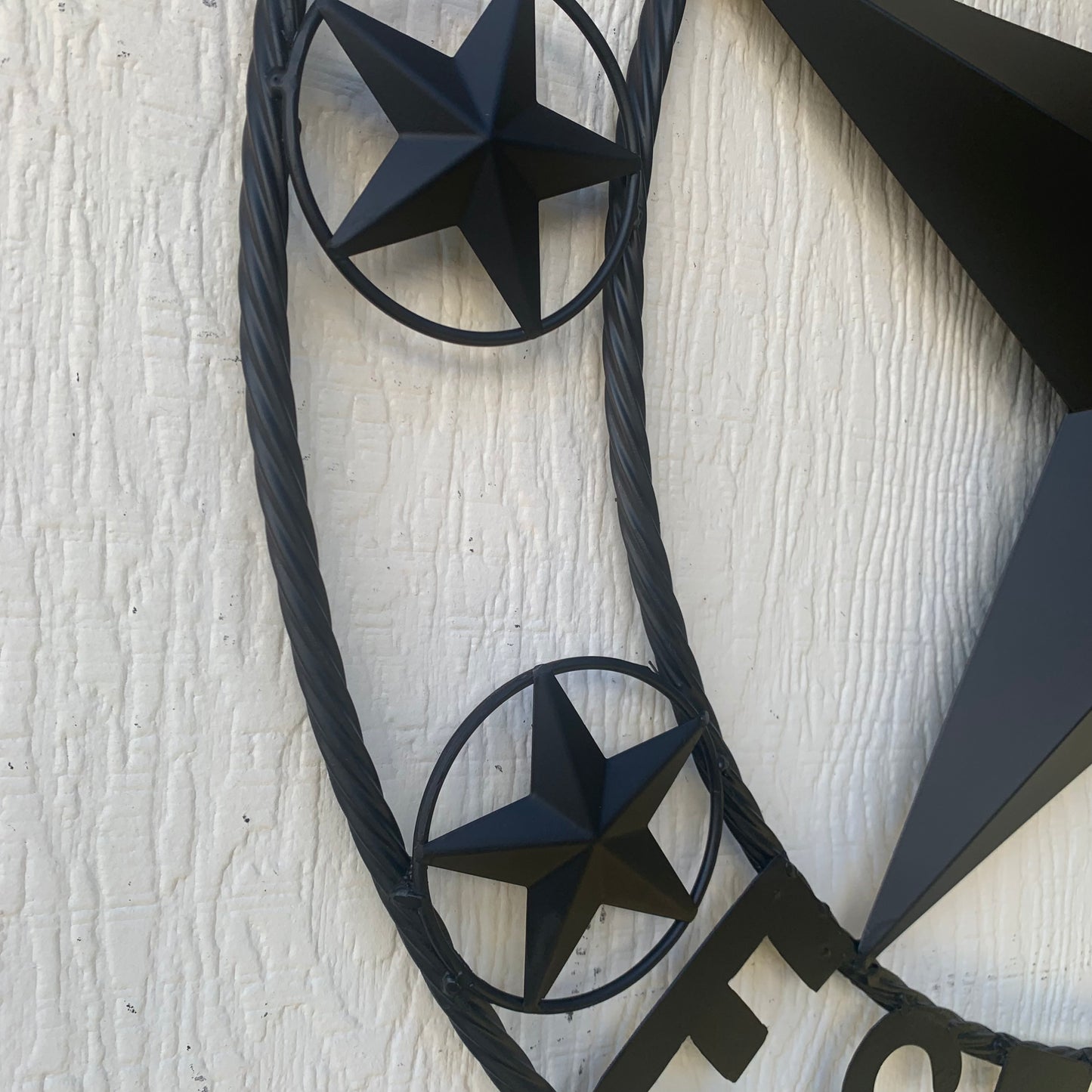 YANKER STYLE CUSTOM NAME STAR BARN METAL STAR 3d TWISTED ROPE RING WESTERN HOME DECOR RUSTIC BLACK HANDMADE 24",32",36",50"