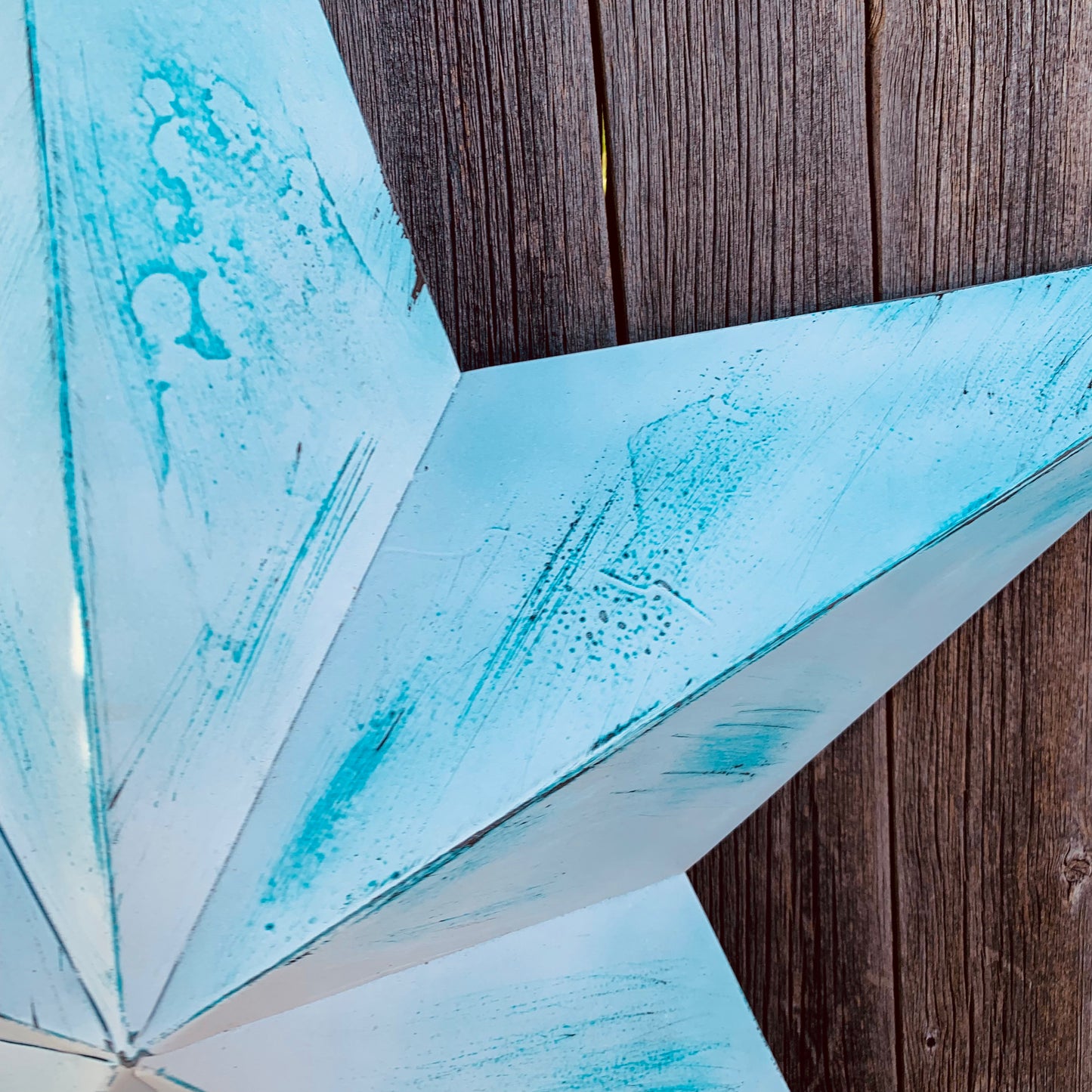 #EH11219 TURQUOISE WHITE DISTRESSED STAR TWO TONE TEXTURE BARN STAR METAL LONESTAR TWISTED ROPE RING WESTERN HOME DECOR HANDMADE NEW