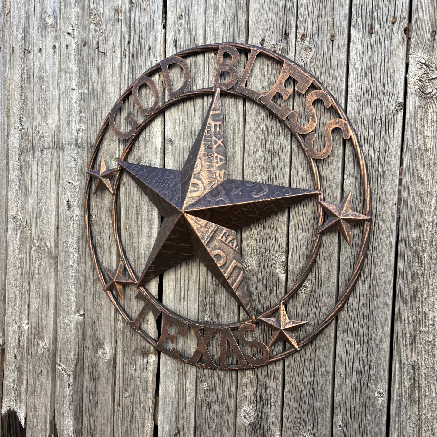 GOD BLESS TEXAS LICENSE PLATE EMBOSSED STAR BARN STAR METAL LONE STAR WESTERN HOME DECOR HANDMADE