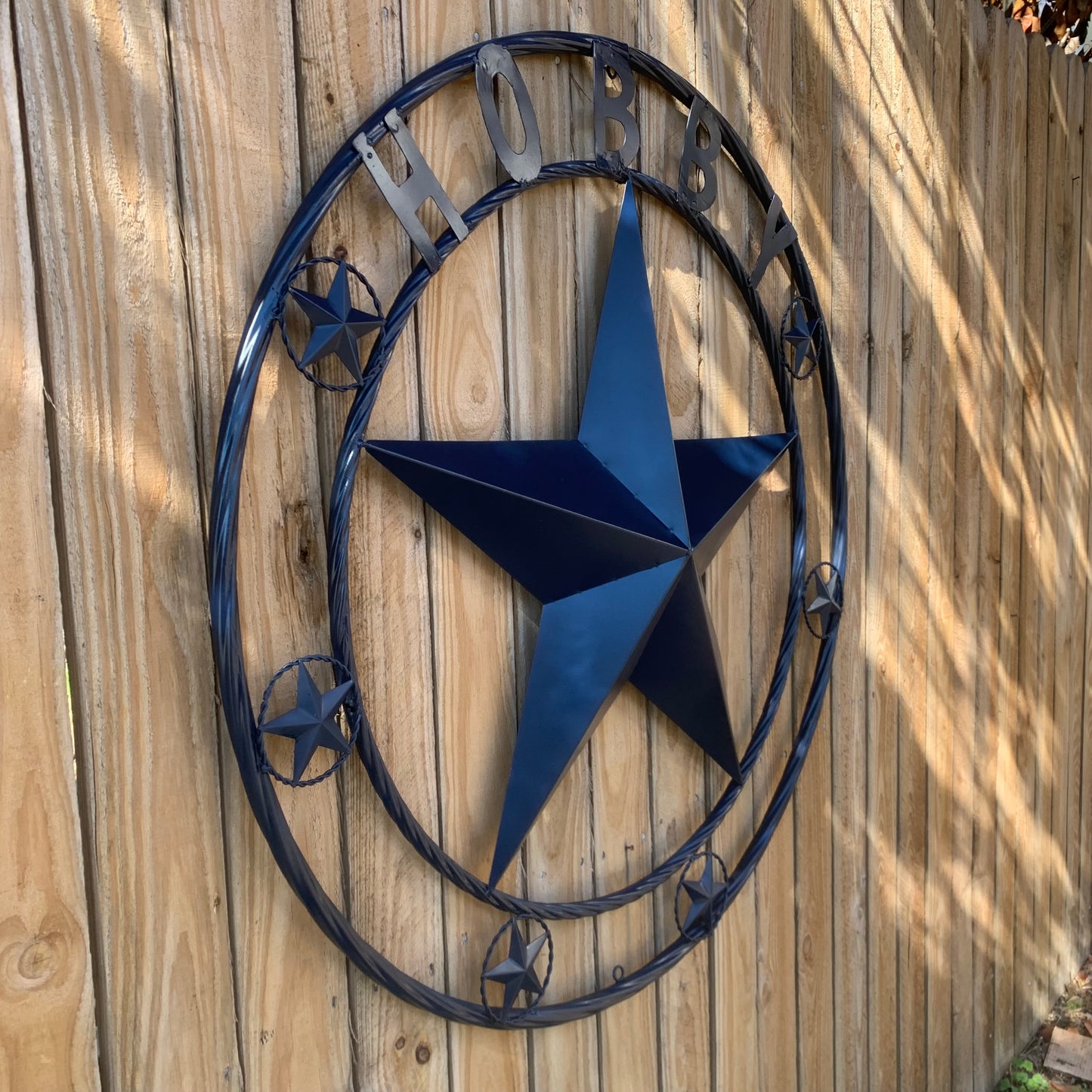 HOBBY STYLE CUSTOM NAME STAR BARN METAL STAR 3d TWISTED ROPE RING WESTERN HOME DECOR RUSTIC NAVY BLUE HANDMADE 24",32",36",50"