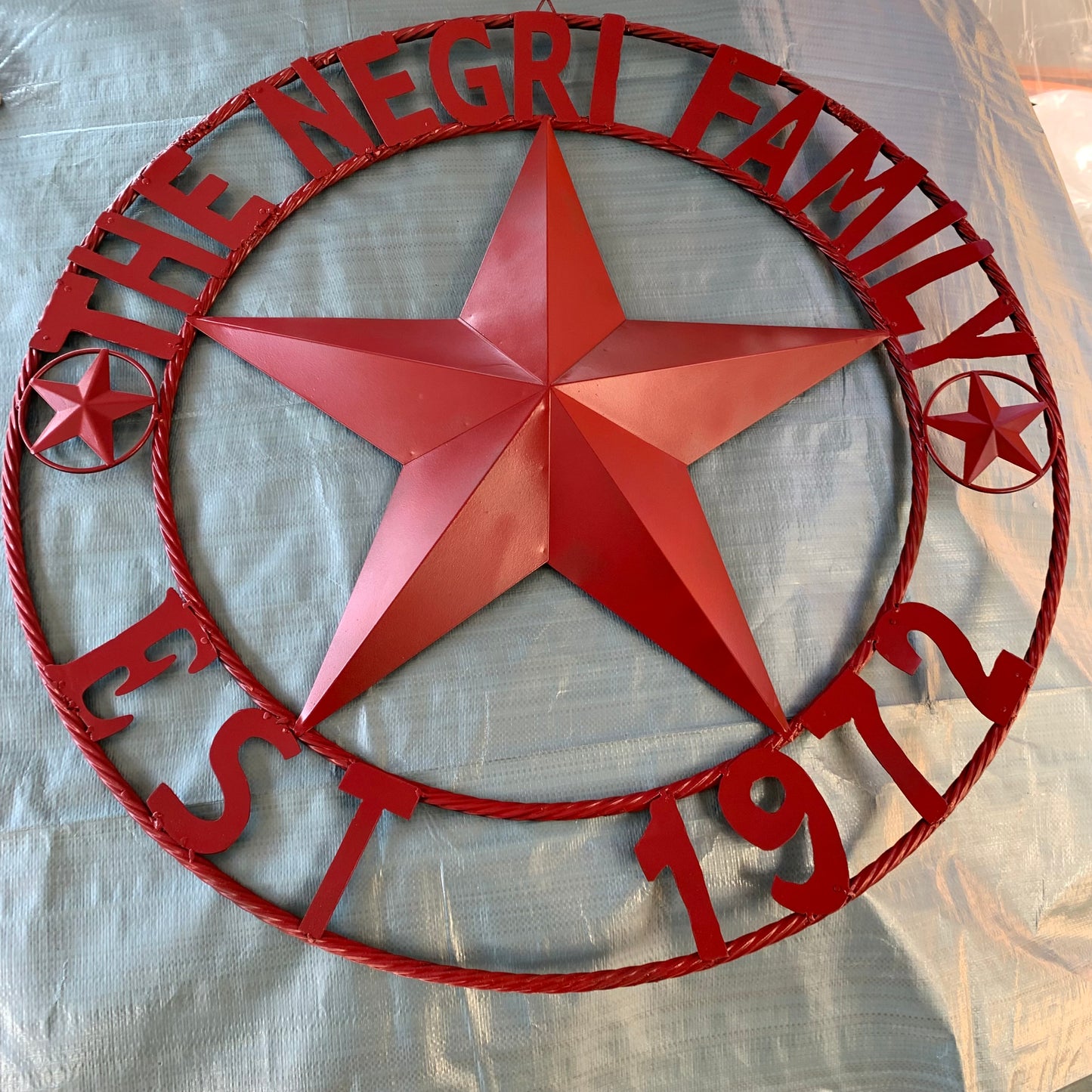 NEGRI FAMILY STYLE YOUR CUSTOM NAME STAR BARN STAR METAL LONE STAR WESTERN HOME DECOR RUSTIC BURGUNDY RED HANDMADE 24",32",36",50"