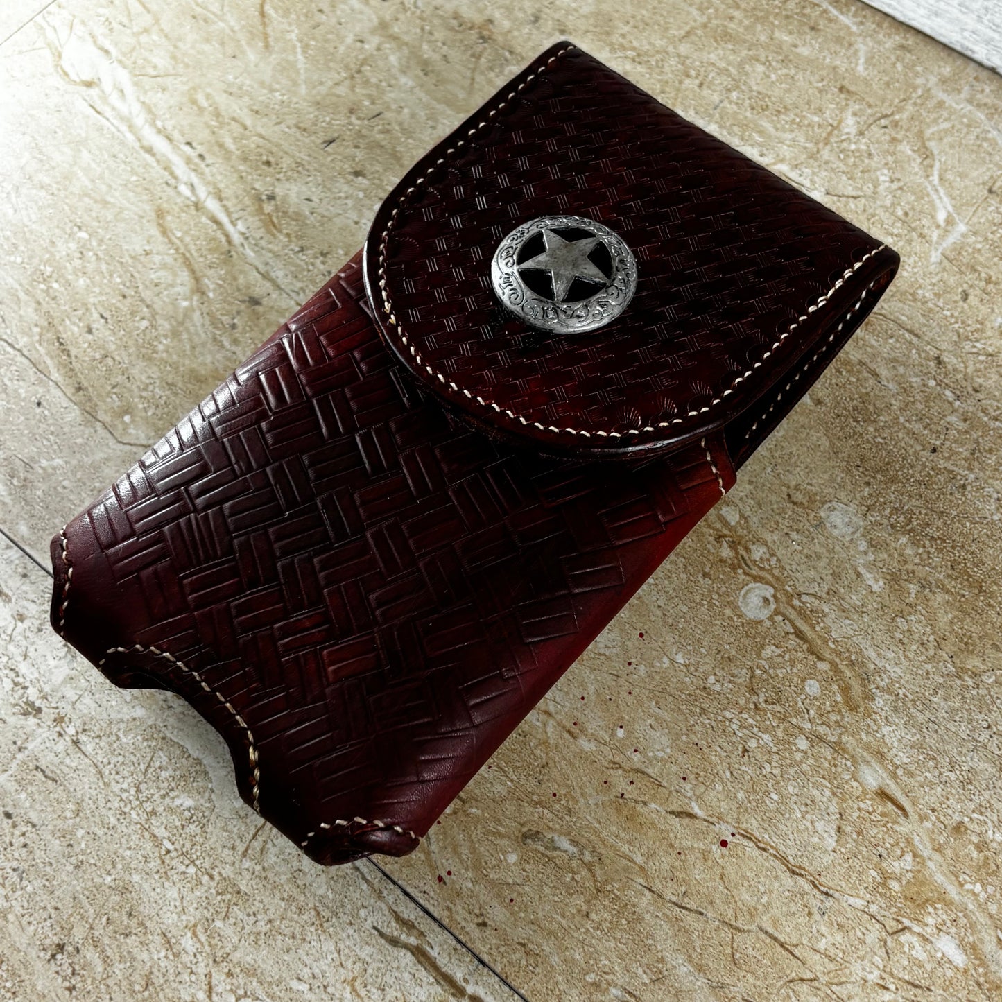 7" LONE STAR LEATHER HOLSTER BROWN STAR POUCH EXTRA LARGE  BELT LOOP CLIP CELL PHONE CASE UNIVERSAL HANDMADE #EH13808