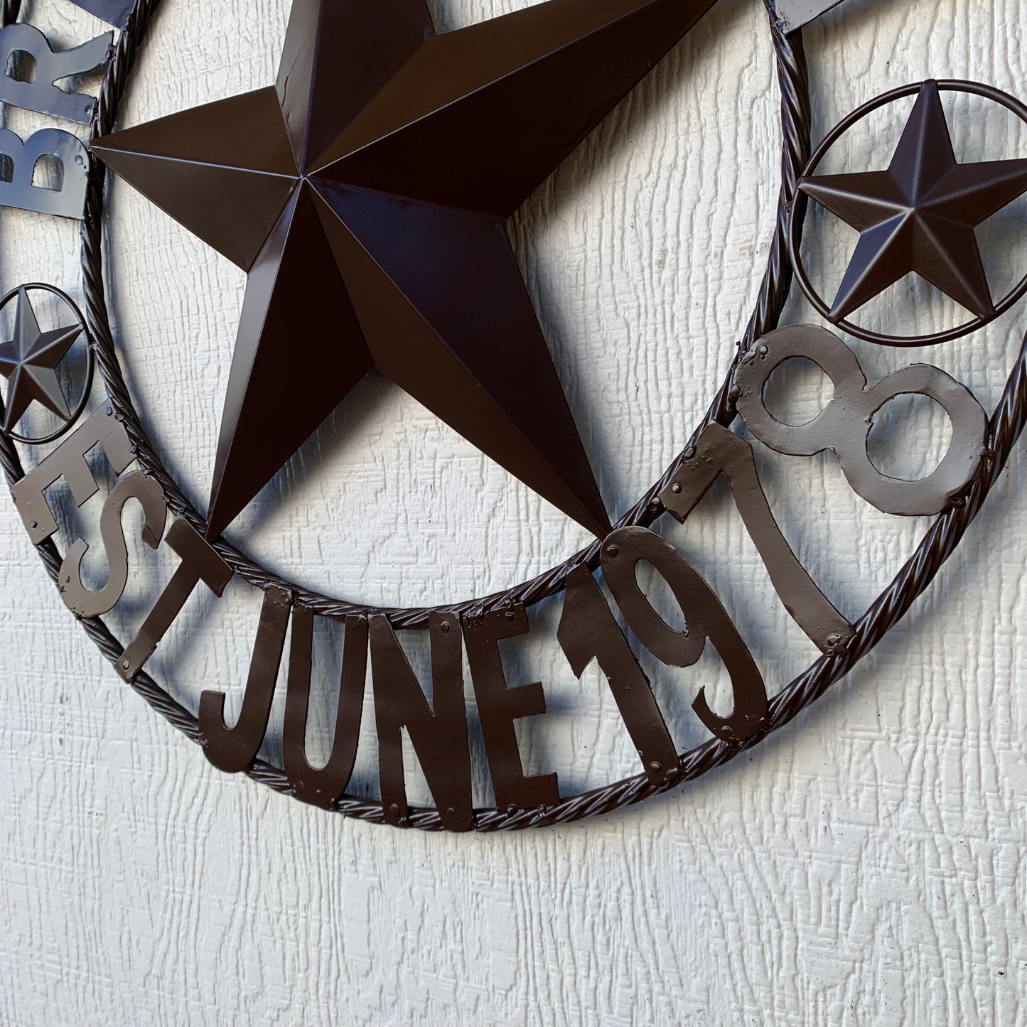 BREEN FAMILY STYLE CUSTOM NAME STAR BARN METAL STAR 3d TWISTED ROPE RING WESTERN HOME DECOR RUSTIC BROWN HANDMADE 24",32",36",50"