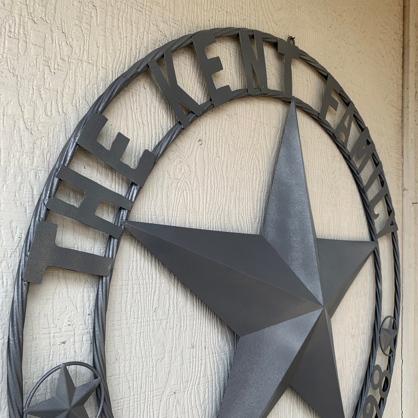 KENT STYLE CUSTOM STAR NAME BARN METAL STAR 3d TWISTED ROPE RING WESTERN HOME DECOR RUSTIC GREY SILVER HANDMADE 24",32",36",50"