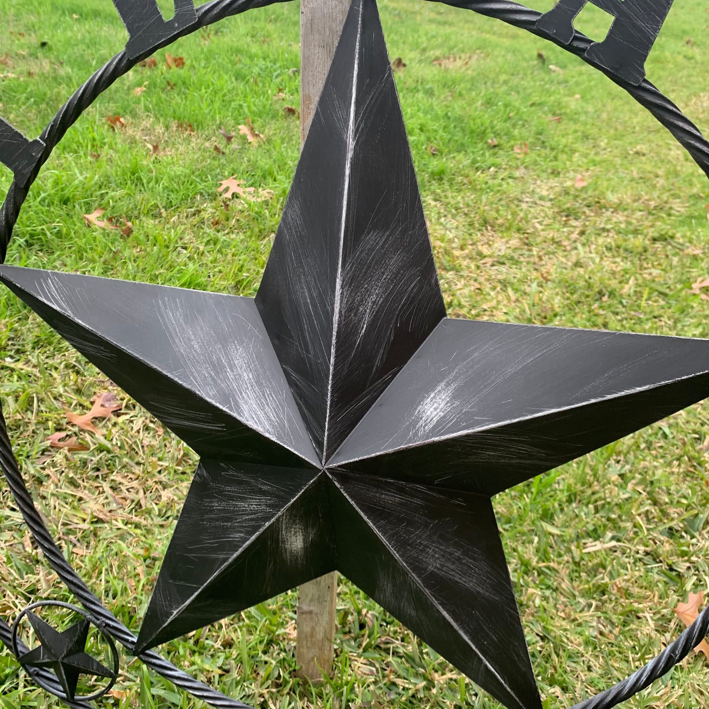 TEXAS BLACK DISTRESSED STAR TWO TONE TEXTURE BARN STAR METAL LONESTAR TWISTED ROPE RING WESTERN HOME DECOR HANDMADE NEW