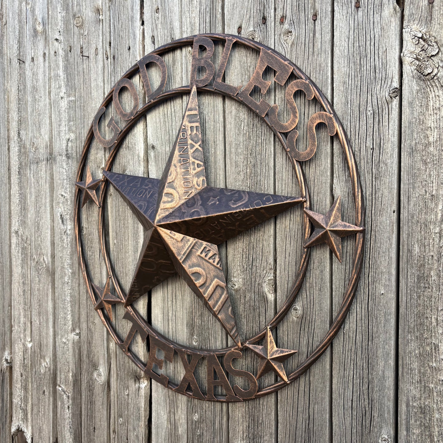 GOD BLESS TEXAS LICENSE PLATE EMBOSSED STAR BARN STAR METAL LONE STAR WESTERN HOME DECOR HANDMADE