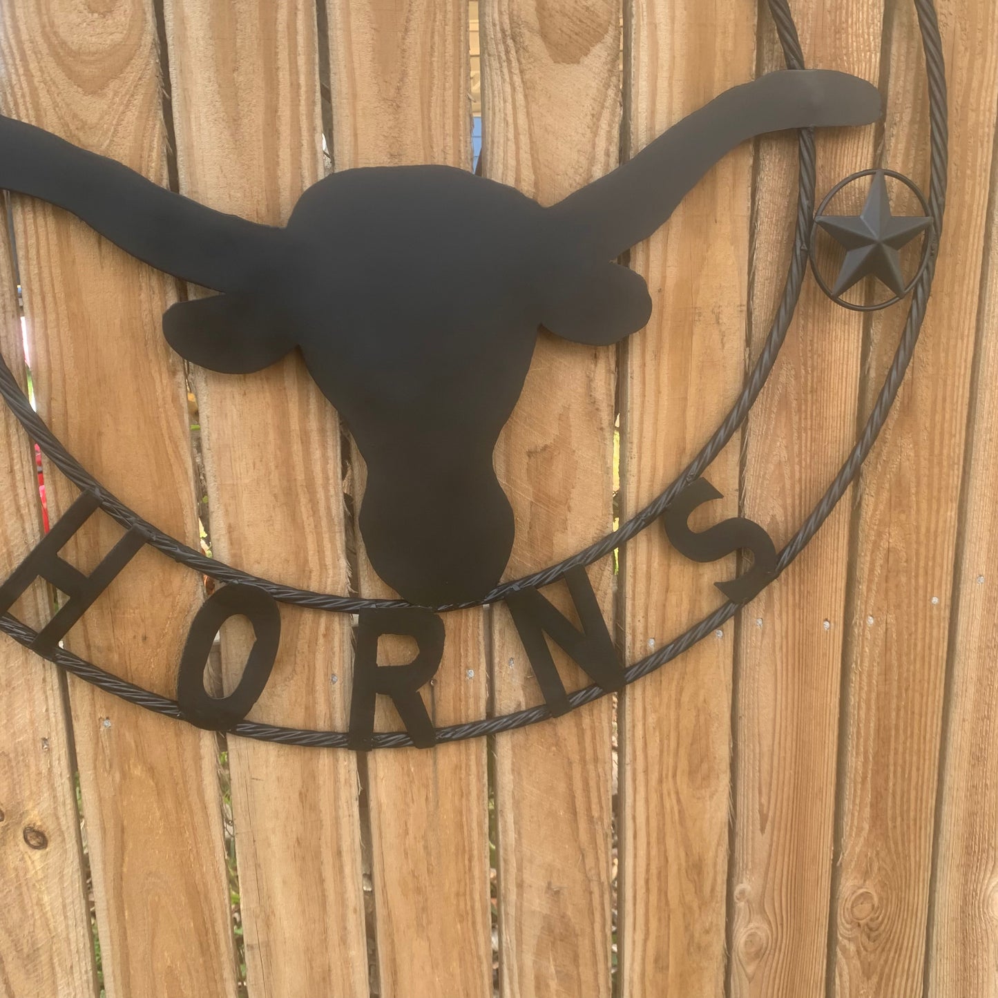HOOKEM HORNS WITH LONE STAR TEXAS LONGHORNS HOOK EM BLACK METAL CUSTOM VINTAGE CRAFT WALL ART TEAM SIGN HANDMADE