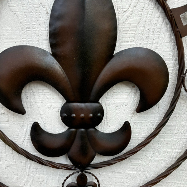 24" WELCOME FLEUR DE LIS METAL WALL ART WESTERN HOME DECOR BROWN NEW #EH11997