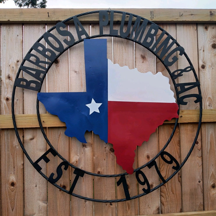 BARBOSA PLUMBING STYLE YOUR CUSTOM BUSINESS NAME METAL SIGN RED WHITE & BLUE TEXAS FLAG HANDMADE NEW
