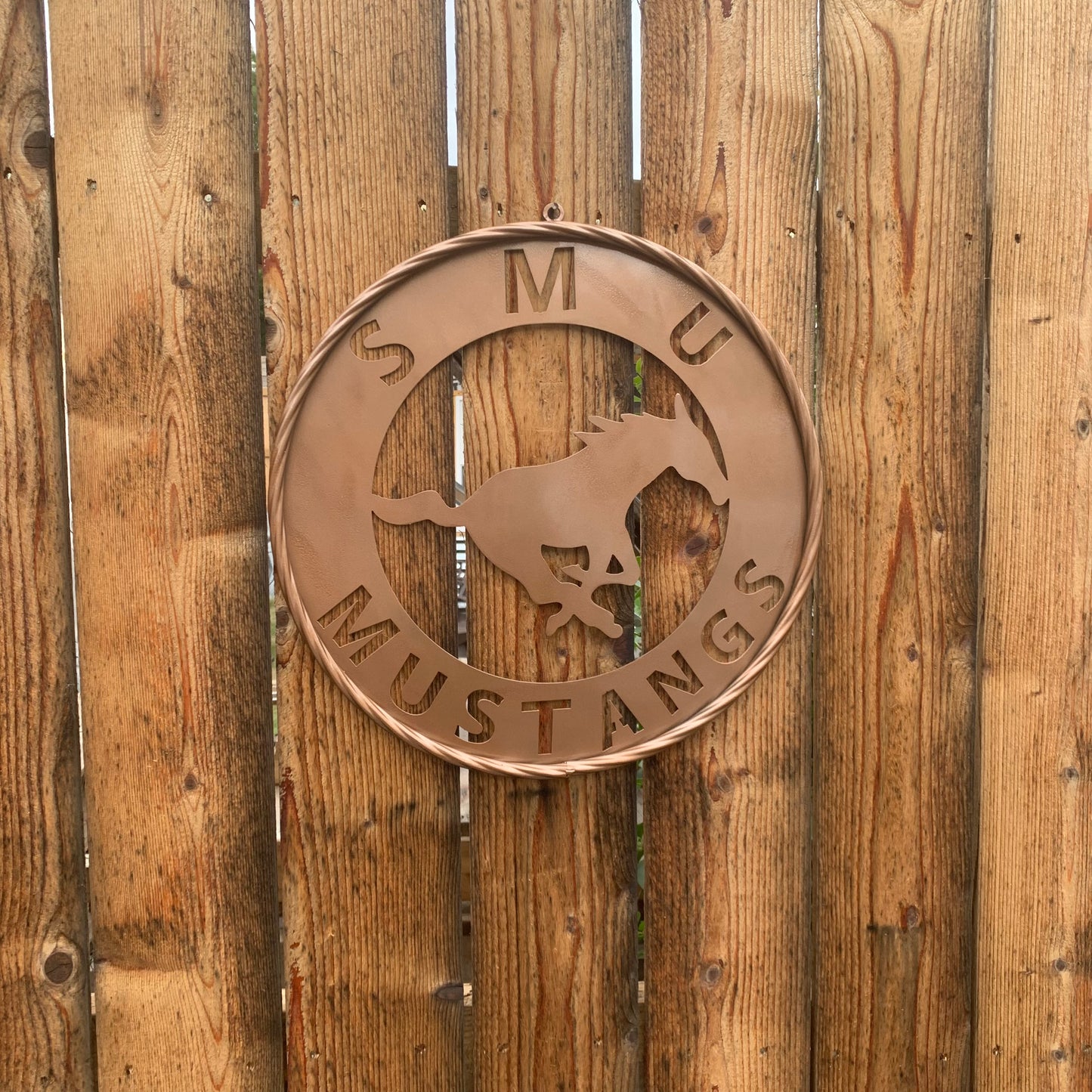 SMU MUSTANGS HAMMERED COPPER METAL CUSTOM VINTAGE CRAFT WALL ART TEAM SIGN HANDMADE