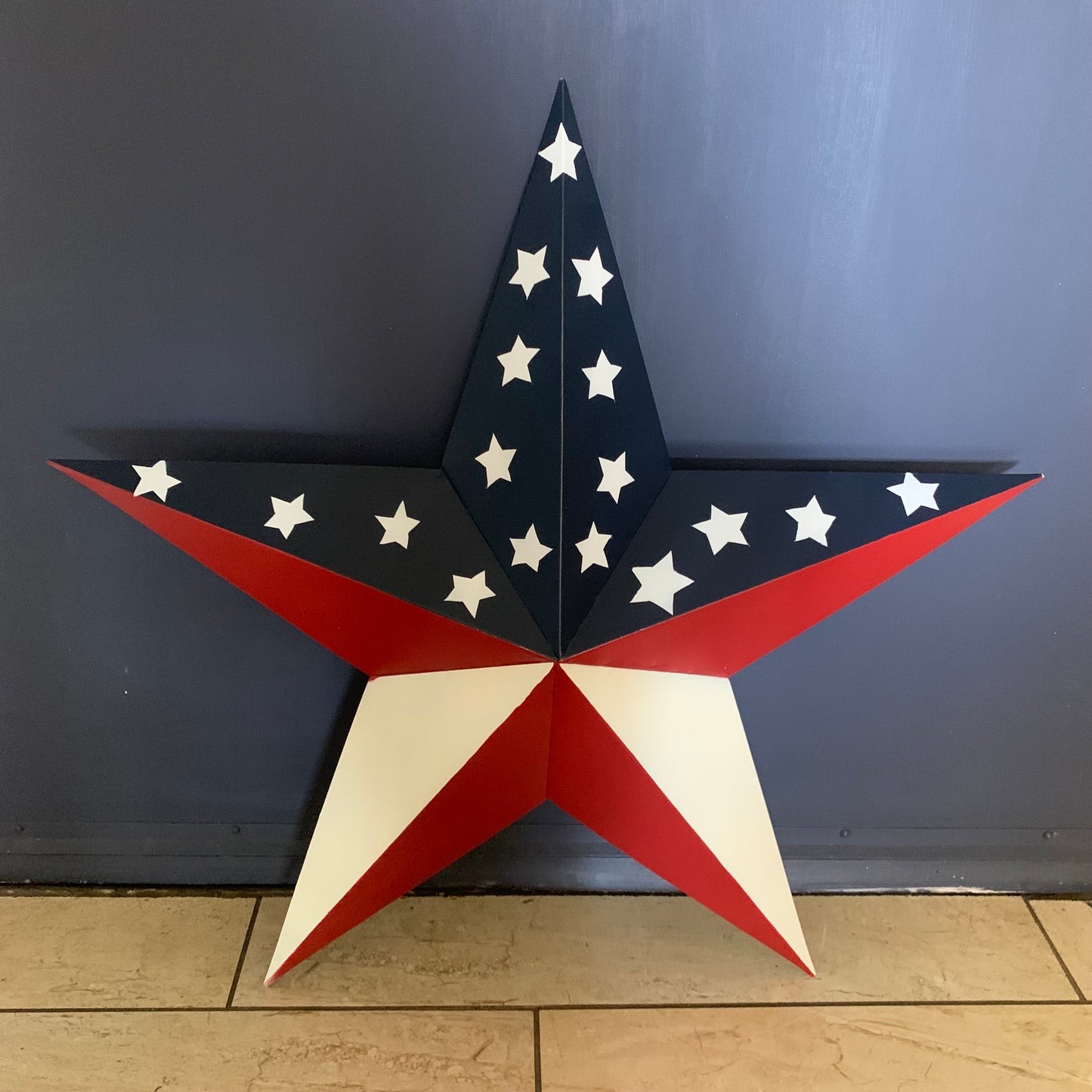 16",24",30",36" USA AMERICAN FLAG STAR RED WHITE & BLUE METAL BARN STAR STYLE# 6 HANDMADE #EH13523