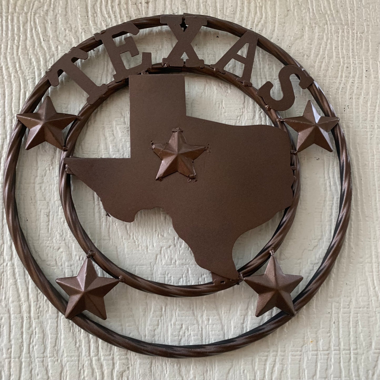 12" STATE OF TEXAS MAP RUSTIC BRONZE TWISTED RING METAL SIGN WESTERN HOME DECOR HANDMADE NEW