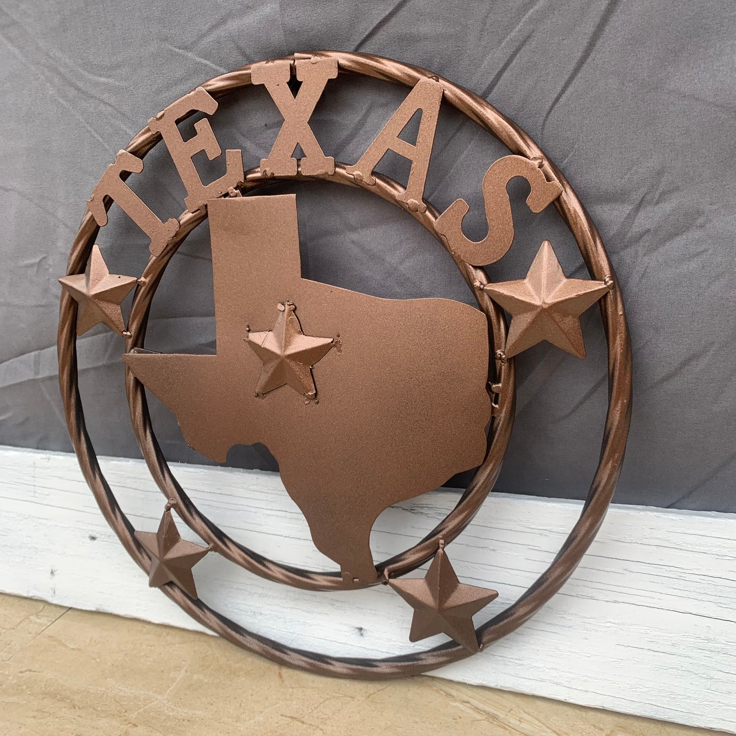 12" STATE OF TEXAS MAP RUSTIC BRONZE TWISTED RING METAL SIGN WESTERN HOME DECOR HANDMADE NEW