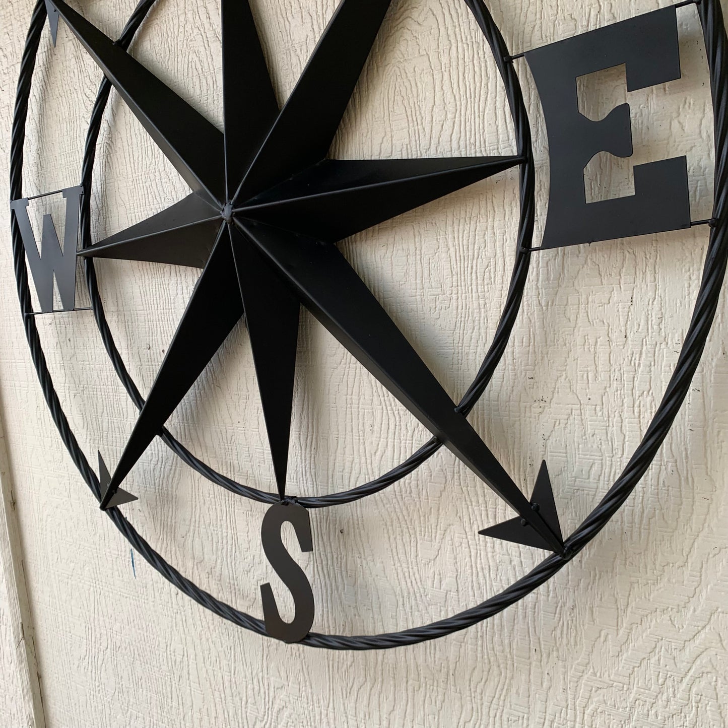 36" COMPASS RUSTIC BLACK METAL SIGN WALL ART WESTERN HOME DECOR HANDMADE NEW