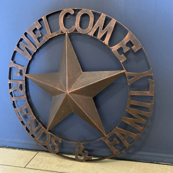 WELCOME FRIENDS FAMILY BARN METAL STAR WALL ART WESTERN HOME DECOR HANDMADE NEW