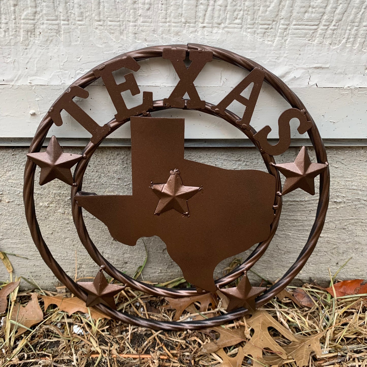 12" STATE OF TEXAS MAP RUSTIC BRONZE TWISTED RING METAL SIGN WESTERN HOME DECOR HANDMADE NEW