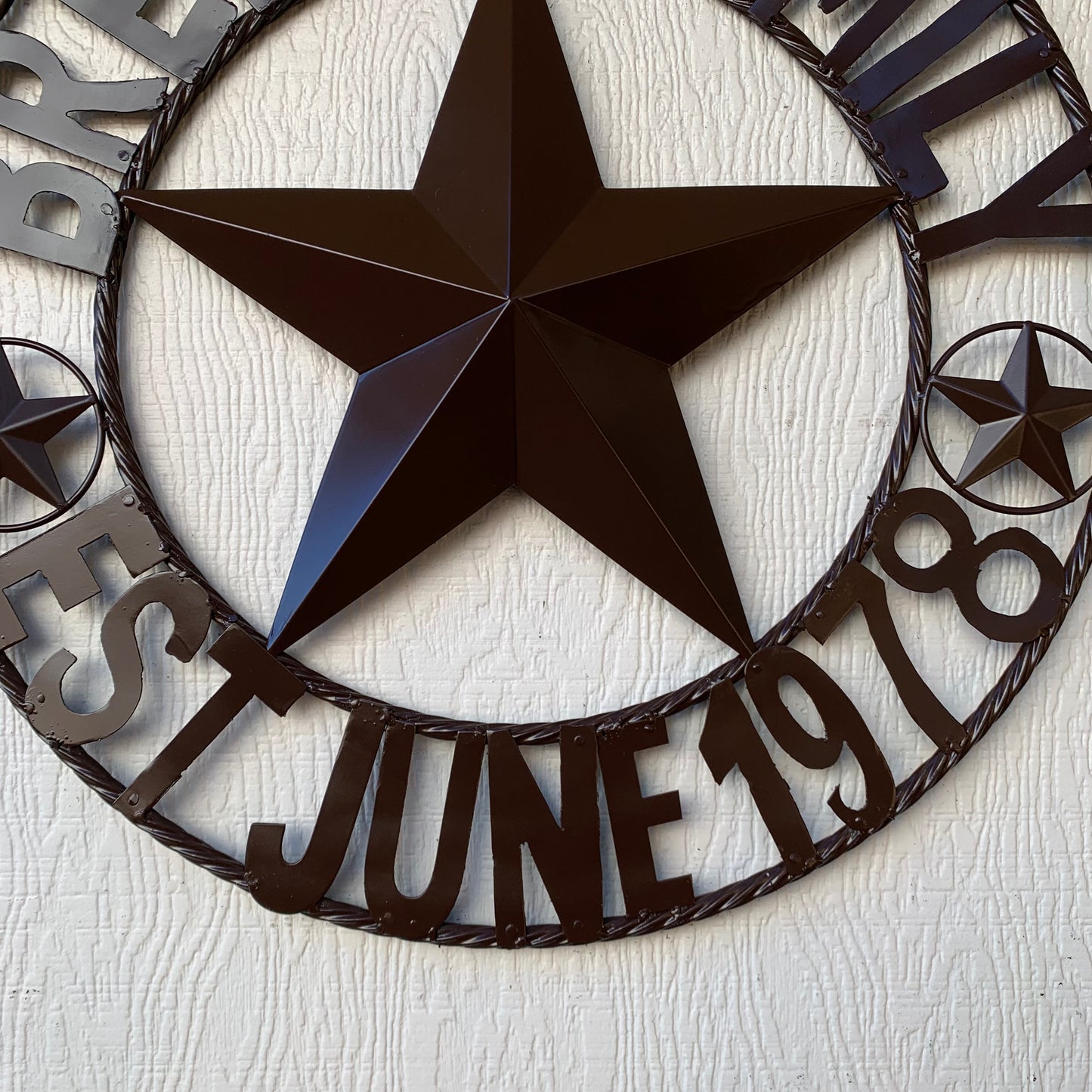 BREEN FAMILY STYLE CUSTOM NAME STAR BARN METAL STAR 3d TWISTED ROPE RING WESTERN HOME DECOR RUSTIC BROWN HANDMADE 24",32",36",50"