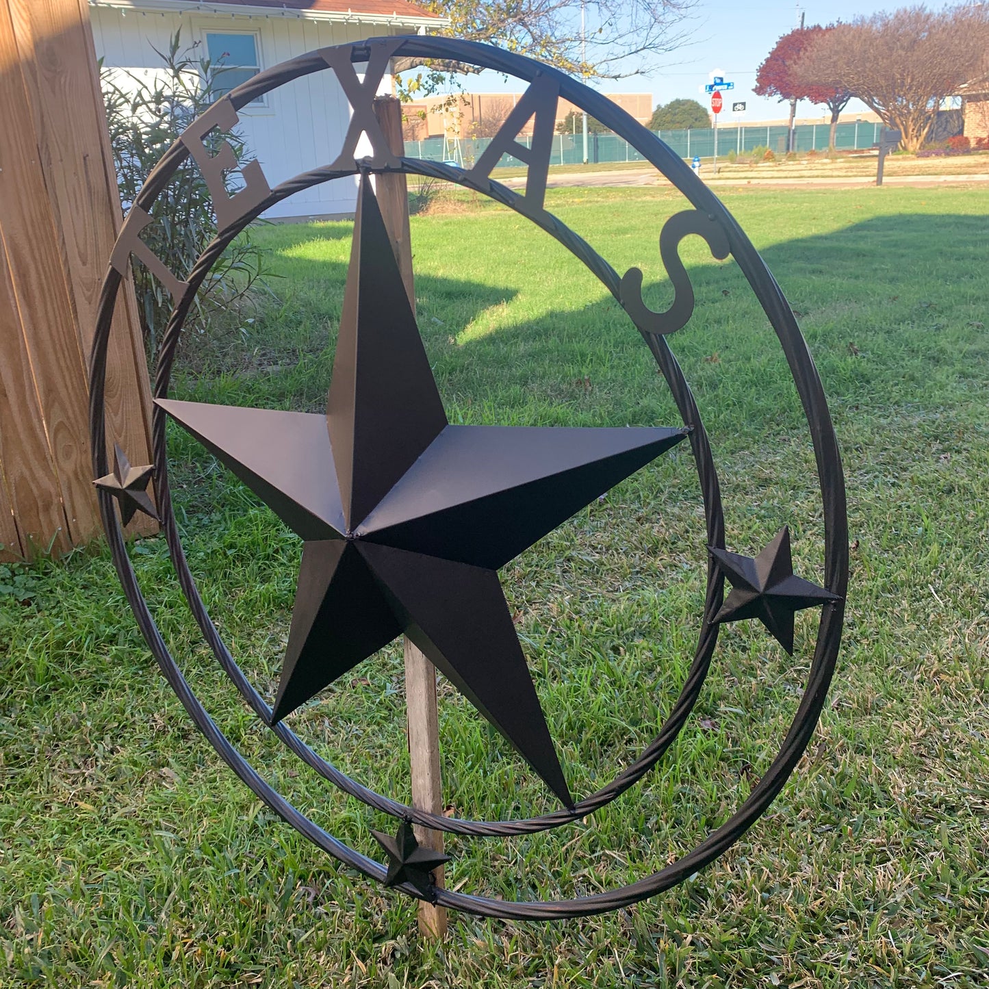 TEXAS LONESTAR WITH 3 SMALL STARS BARN STAR METAL RUSTIC BLACK TWISTED ROPE RING WESTERN HOME DECOR HANDMADE NEW