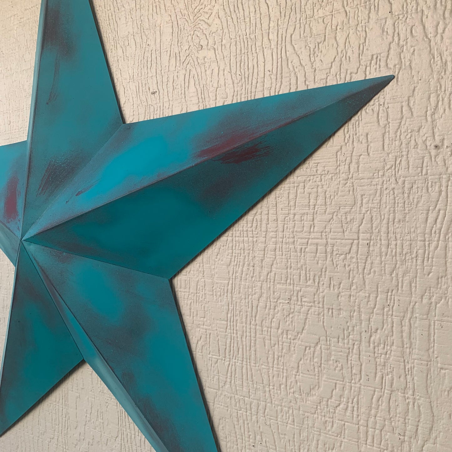 #EH10540 TURQUOISE DISTRESSED TWO TONE BARN STAR METAL ART WESTERN HOME DECOR HANDMADE NEW