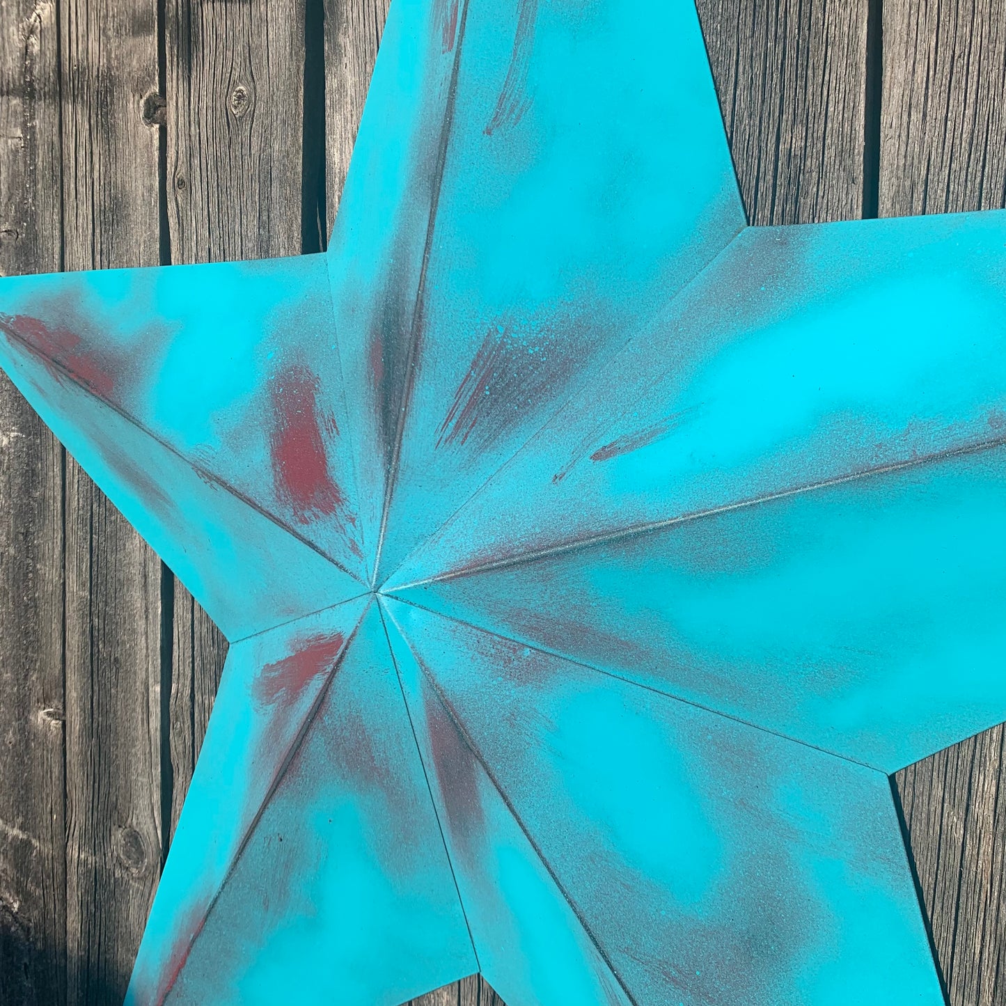 #EH10540 TURQUOISE DISTRESSED TWO TONE BARN STAR METAL ART WESTERN HOME DECOR HANDMADE NEW