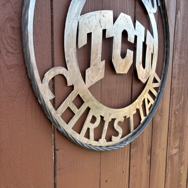TCU TEXAS CHRISTIAN CUSTOM RAW METAL VINTAGE CRAFT TEAM SIGN UNPAINTED HANDMADE