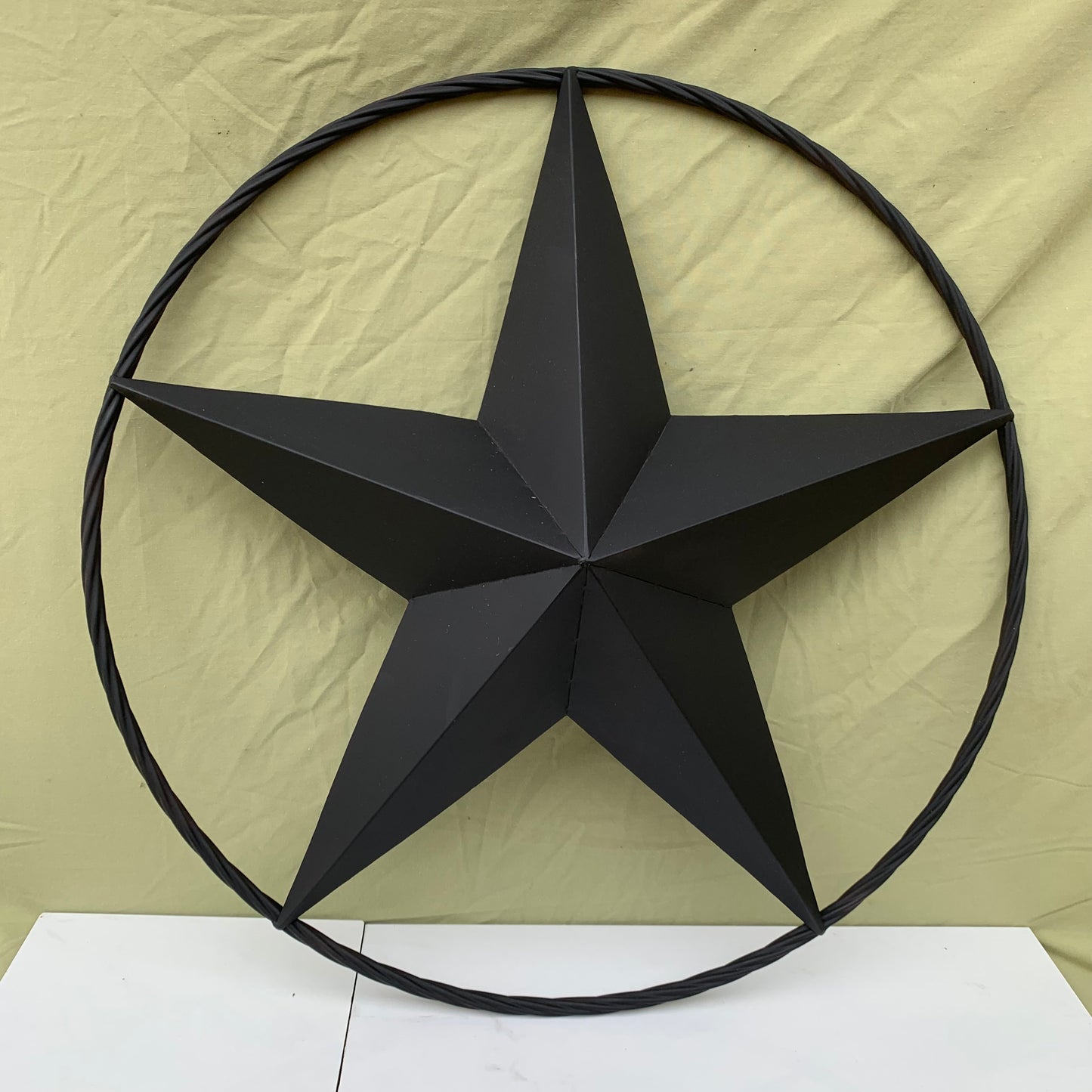 RUSTIC BLACK BARN STAR METAL LONE STAR 3d TWISTED ROPE RING WESTERN HOME DECOR HANDMADE NEW 12",16",24",32",36"-#EH10608