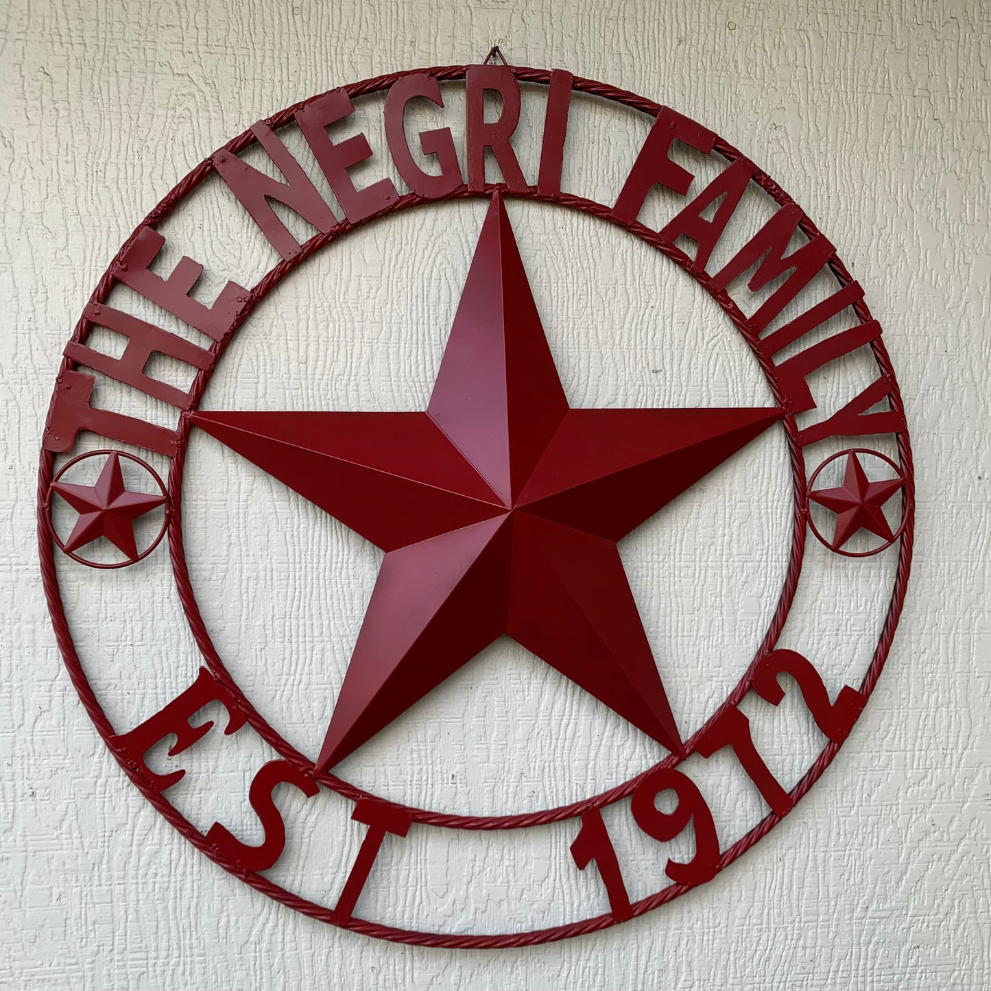 NEGRI FAMILY STYLE YOUR CUSTOM NAME STAR BARN STAR METAL LONE STAR WESTERN HOME DECOR RUSTIC BURGUNDY RED HANDMADE 24",32",36",50"