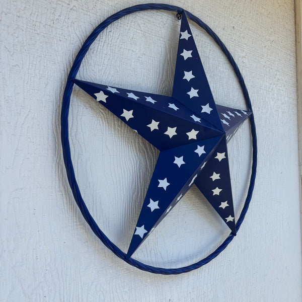 INK BLUE BARN LONE STAR WITH 50 STARS STATES PATRIOTIC TWISTED ROPE RING WESTERN HOME DECOR HANDMADE 24",36" #EH