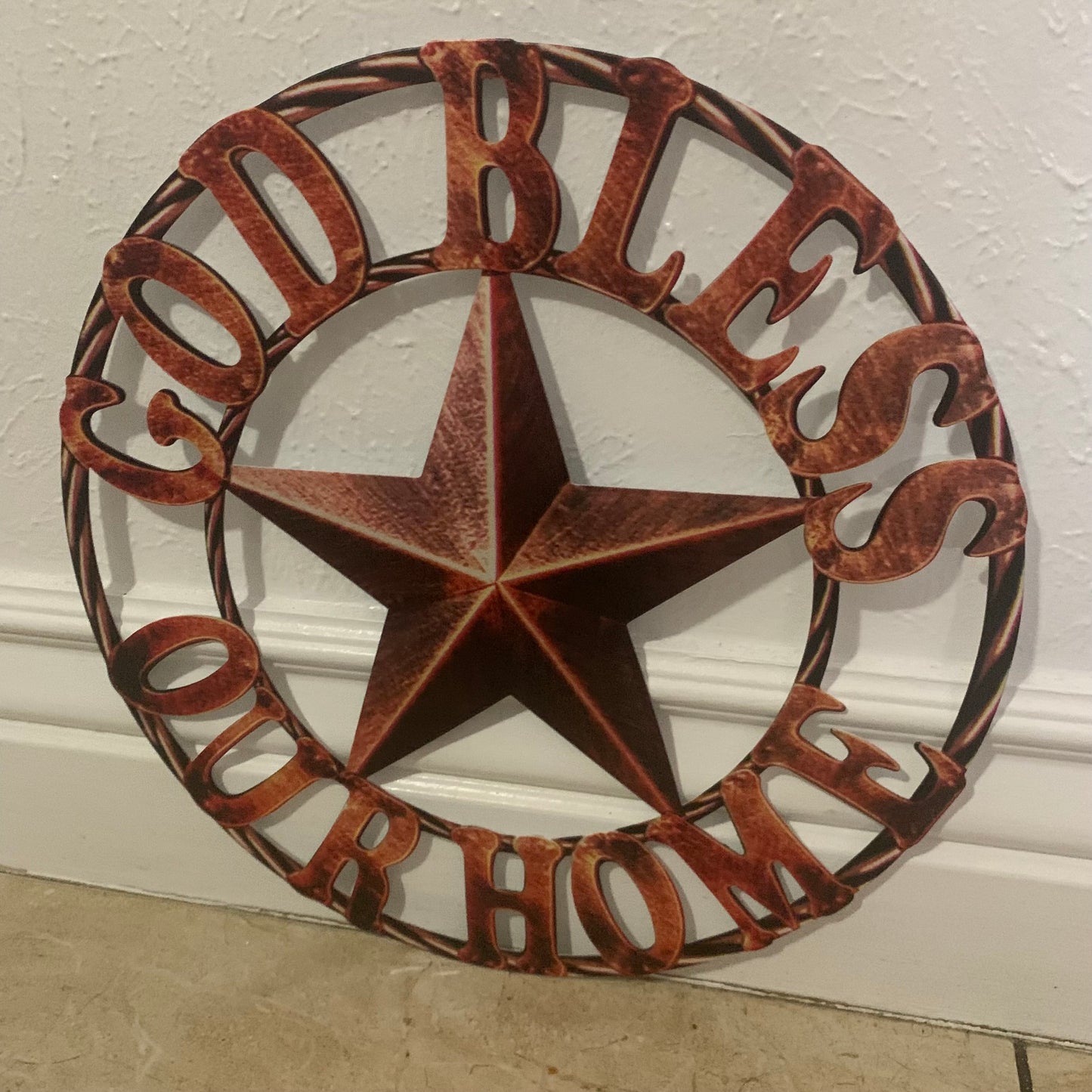 12" GOD BLESS OUR HOME METAL FLAT 2D  STAR SIGN LASERCUT ART WESTERN HOME DECOR HANDMADE NEW #EH11364
