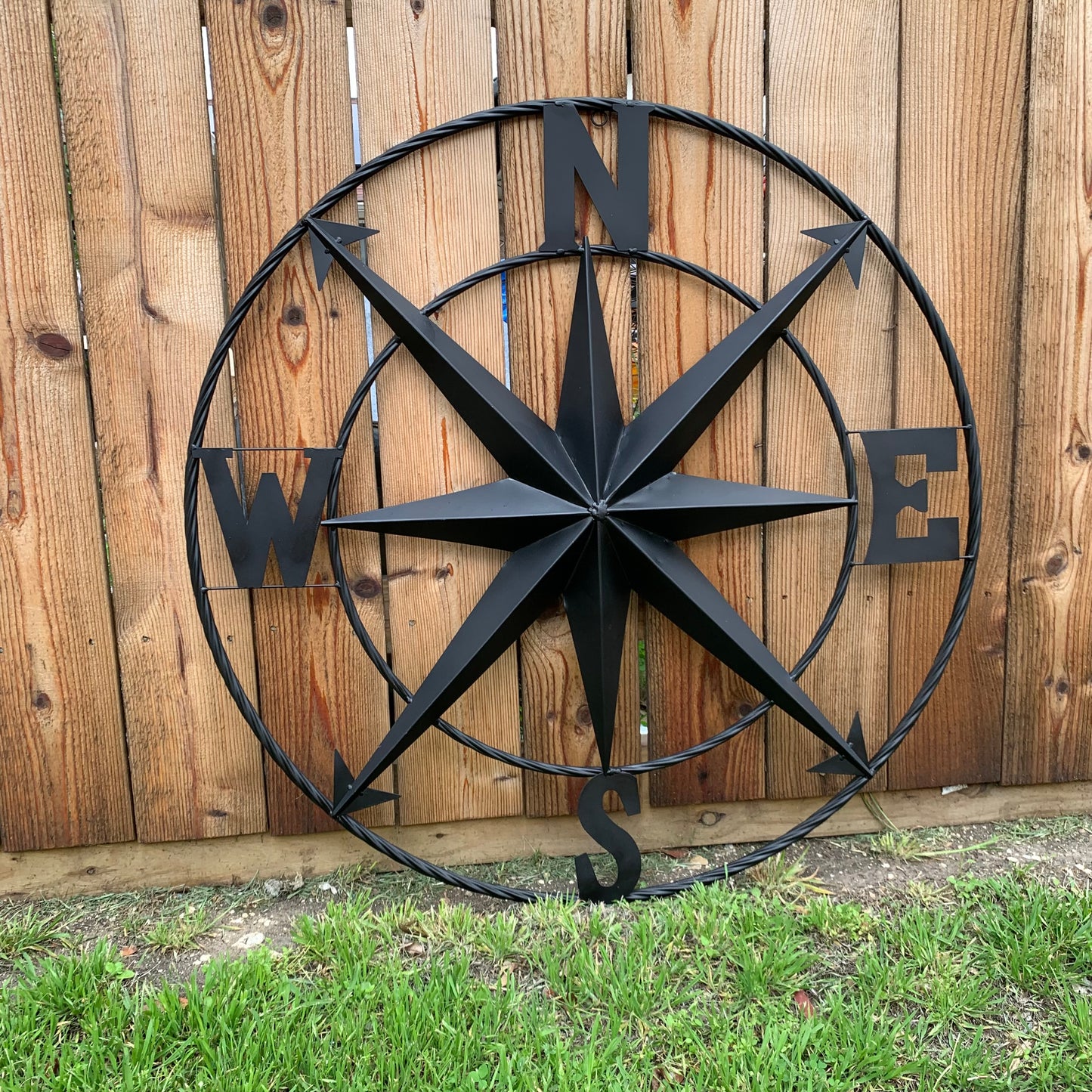 36" COMPASS RUSTIC BLACK METAL SIGN WALL ART WESTERN HOME DECOR HANDMADE NEW