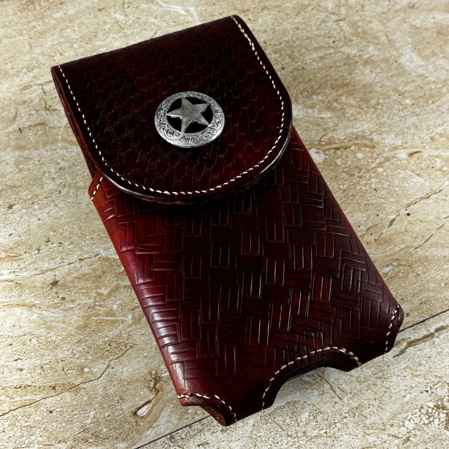 7" LONE STAR LEATHER HOLSTER BROWN STAR POUCH EXTRA LARGE  BELT LOOP CLIP CELL PHONE CASE UNIVERSAL HANDMADE #EH13808