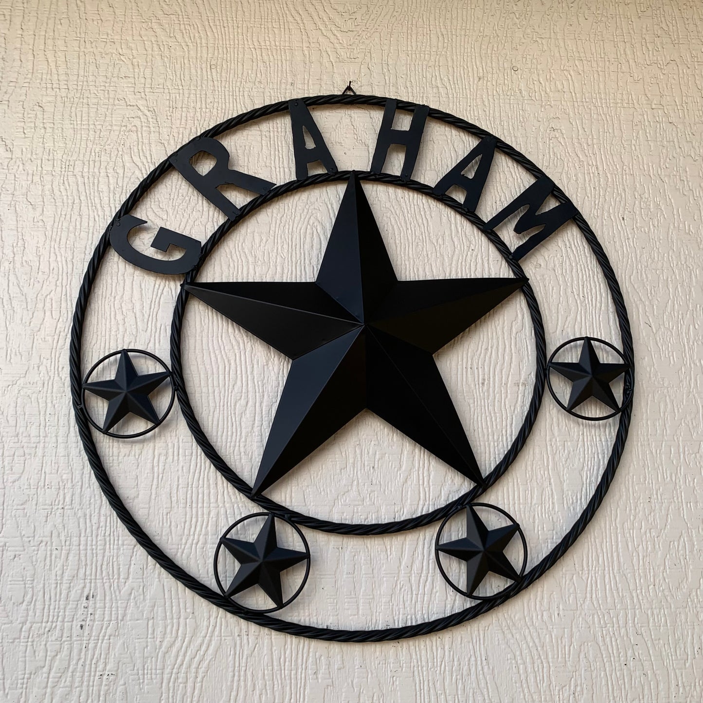 GRAHAM STYLE YOUR CUSTOM NAME STAR BARN STAR METAL LONE STAR WESTERN HOME DECOR RUSTIC BLACK HANDMADE 24",32",36",50"