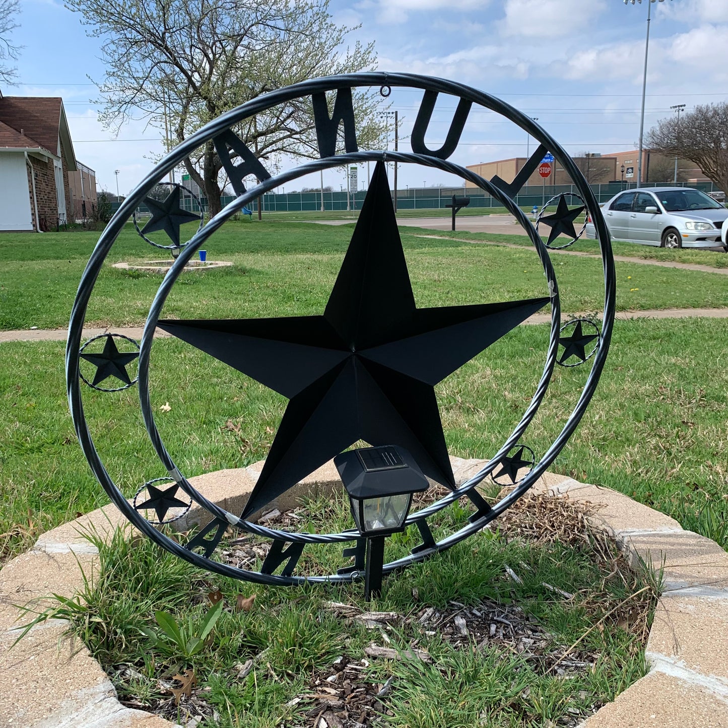 LUNA STYLE CUSTOM NAME BARN STAR METAL STAR 3d TWISTED ROPE RING WESTERN HOME DECOR USA FLAG STAR RED WHOTE & BLUE WITH WHITE RING HANDMADE 24",32",36",50"