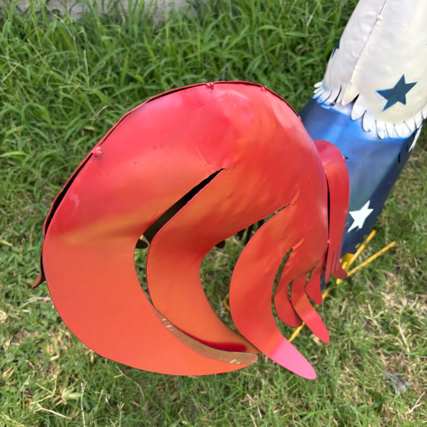 USA FLAG ROOSTER AMERICAN RED WHITE BLUE PATRIOTIC GARDEN METAL SCULPTURE WESTERN HOME DECOR ORNAMENT HANDMADE #34-003