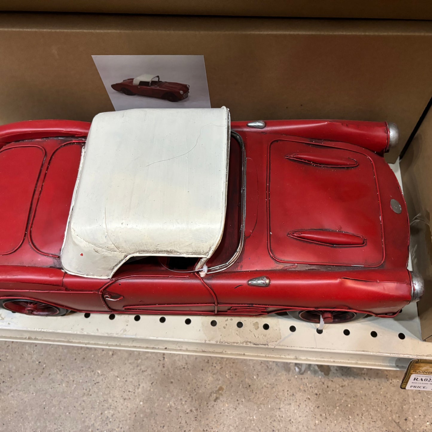 RA0236 RED CLASSIC CAR COVERTIBLE L 18" METAL CAR ART WESTERN HOME DECOR HANDMADE