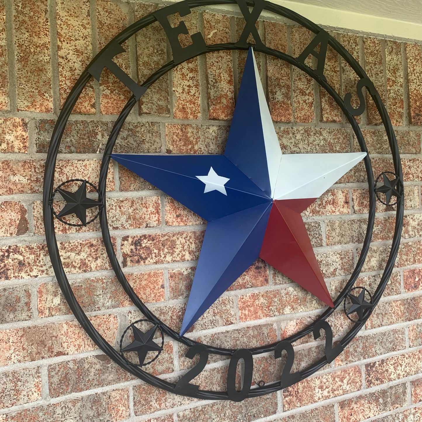 TEXAS 2022 STYLE CUSTOM NAME BARN STAR METAL LONESTAR 3d TWISTED BLACK ROPE RING WESTERN HOME DECOR   HANDMADE 24",32",36"
