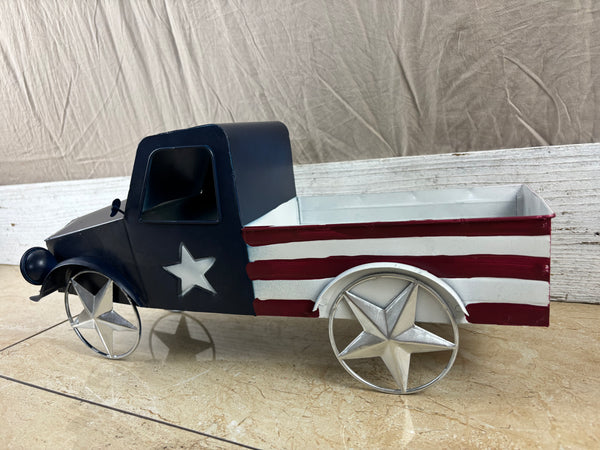 USA FLAG TRUCK 18" PICKUP TRUCK METAL ART FIGURINE VINTAGE WESTERN HOME DECOR HANDMADE  #EH12864