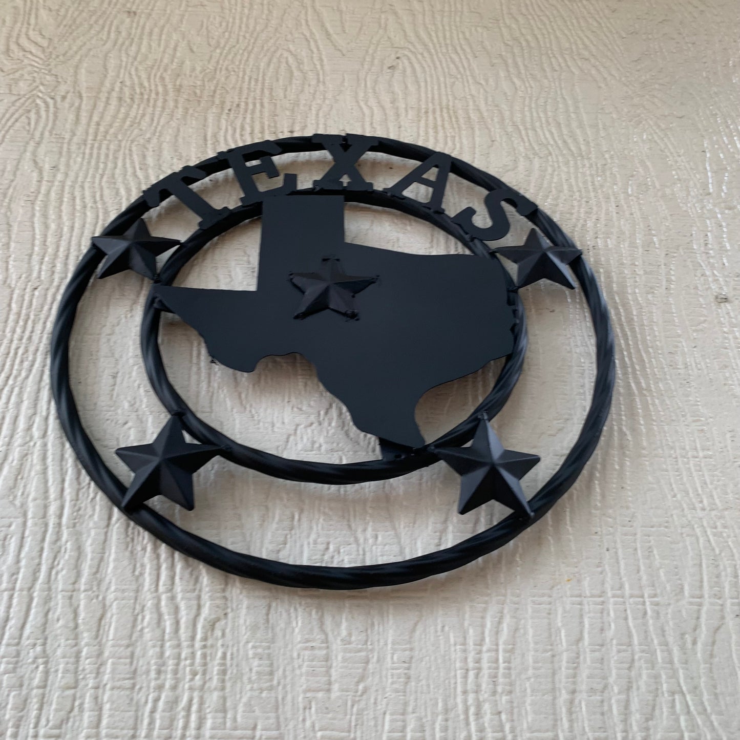 12" STATE OF TEXAS MAP RUSTIC BLACK TWISTED RING METAL SIGN WESTERN HOME DECOR HANDMADE NEW
