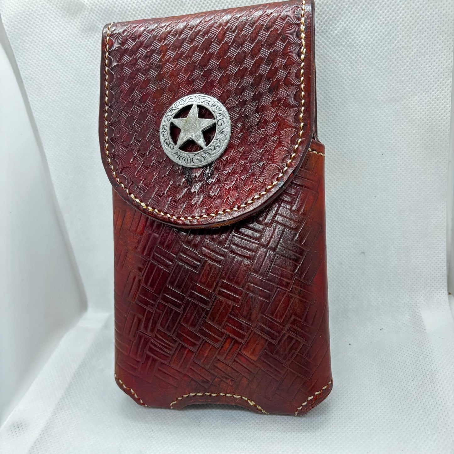 7" LONE STAR LEATHER HOLSTER BROWN STAR POUCH EXTRA LARGE  BELT LOOP CLIP CELL PHONE CASE UNIVERSAL HANDMADE #EH13808