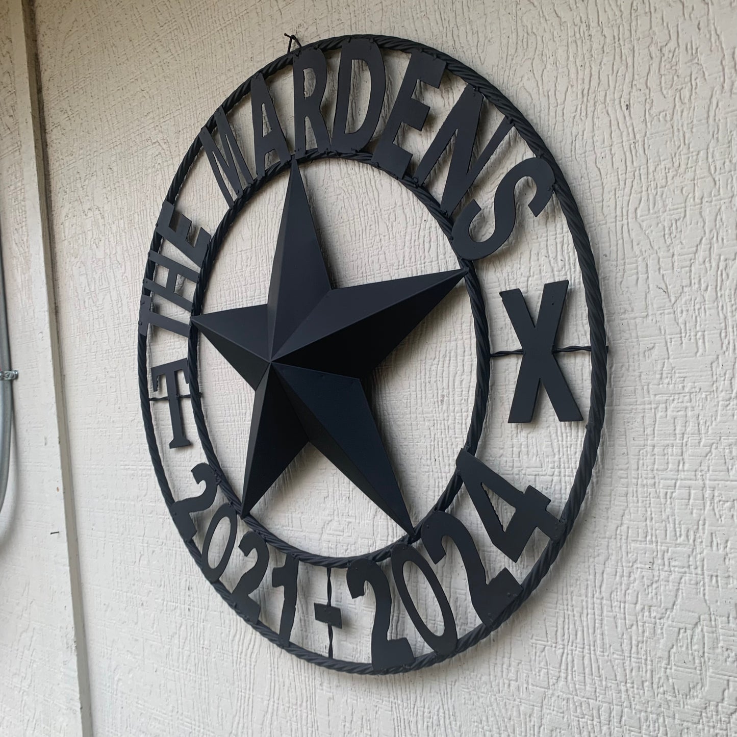 MARDENS STYLE CUSTOM NAME STAR BARN METAL STAR 3d TWISTED ROPE RING WESTERN HOME DECOR RUSTIC BLACK HANDMADE 24",32",36",50"