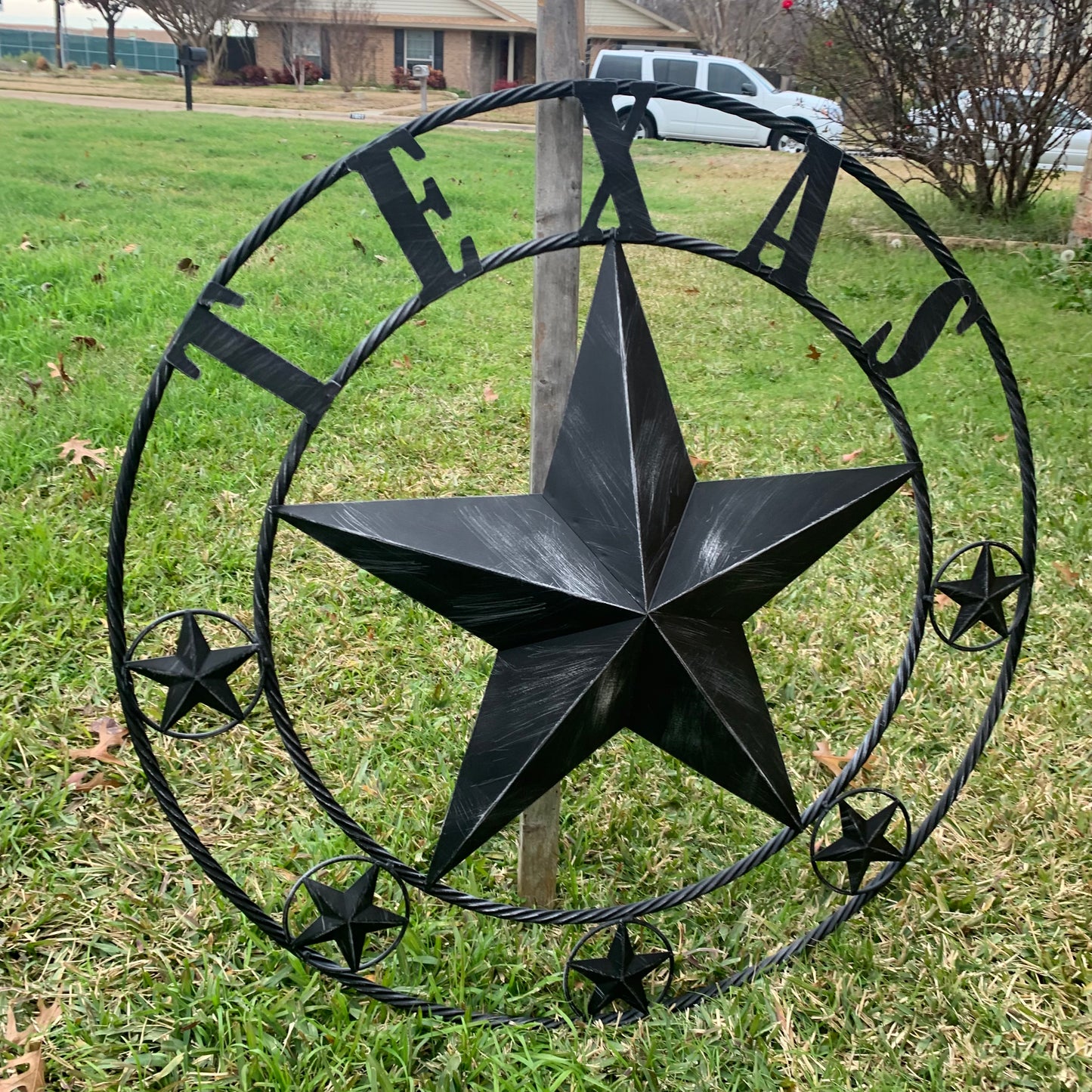 TEXAS BLACK DISTRESSED STAR TWO TONE TEXTURE BARN STAR METAL LONESTAR TWISTED ROPE RING WESTERN HOME DECOR HANDMADE NEW