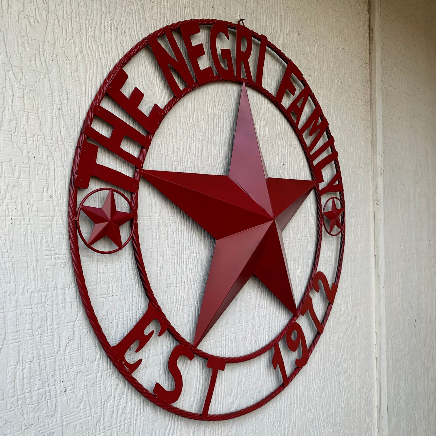 NEGRI FAMILY STYLE YOUR CUSTOM NAME STAR BARN STAR METAL LONE STAR WESTERN HOME DECOR RUSTIC BURGUNDY RED HANDMADE 24",32",36",50"