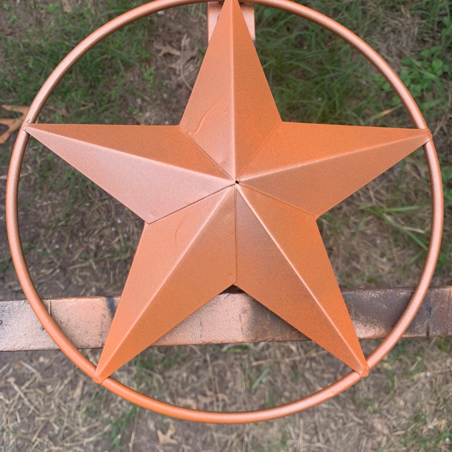 ORANGE COPPER SOLID RING BARN STAR 3",4",6",9",12" METAL LONE STAR WESTERN HOME DECOR HANDMADE-#EH10026