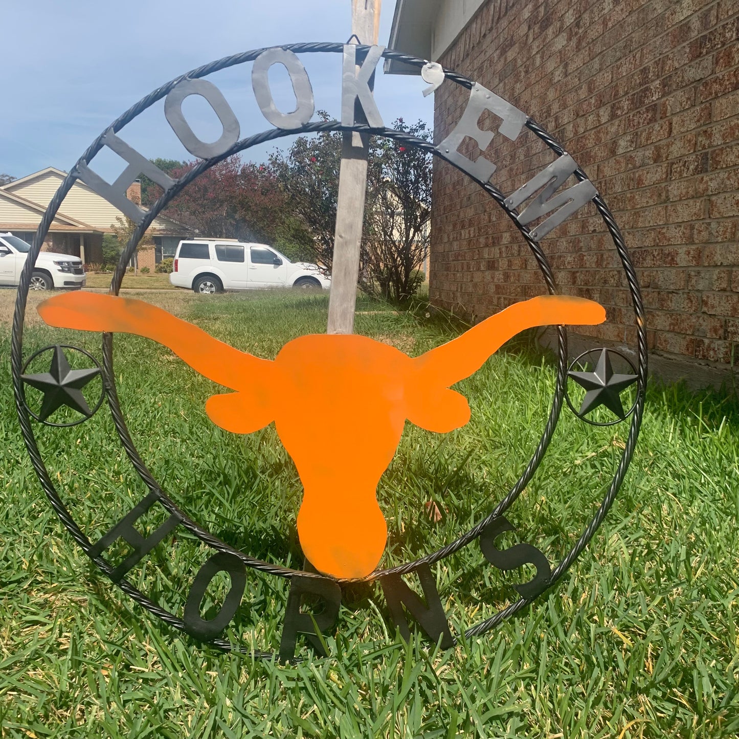 HOOKEM HORNS WITH LONE STAR TEXAS LONGHORNS HOOK EM METAL CUSTOM VINTAGE CRAFT WALL ART TEAM SIGN HANDMADE