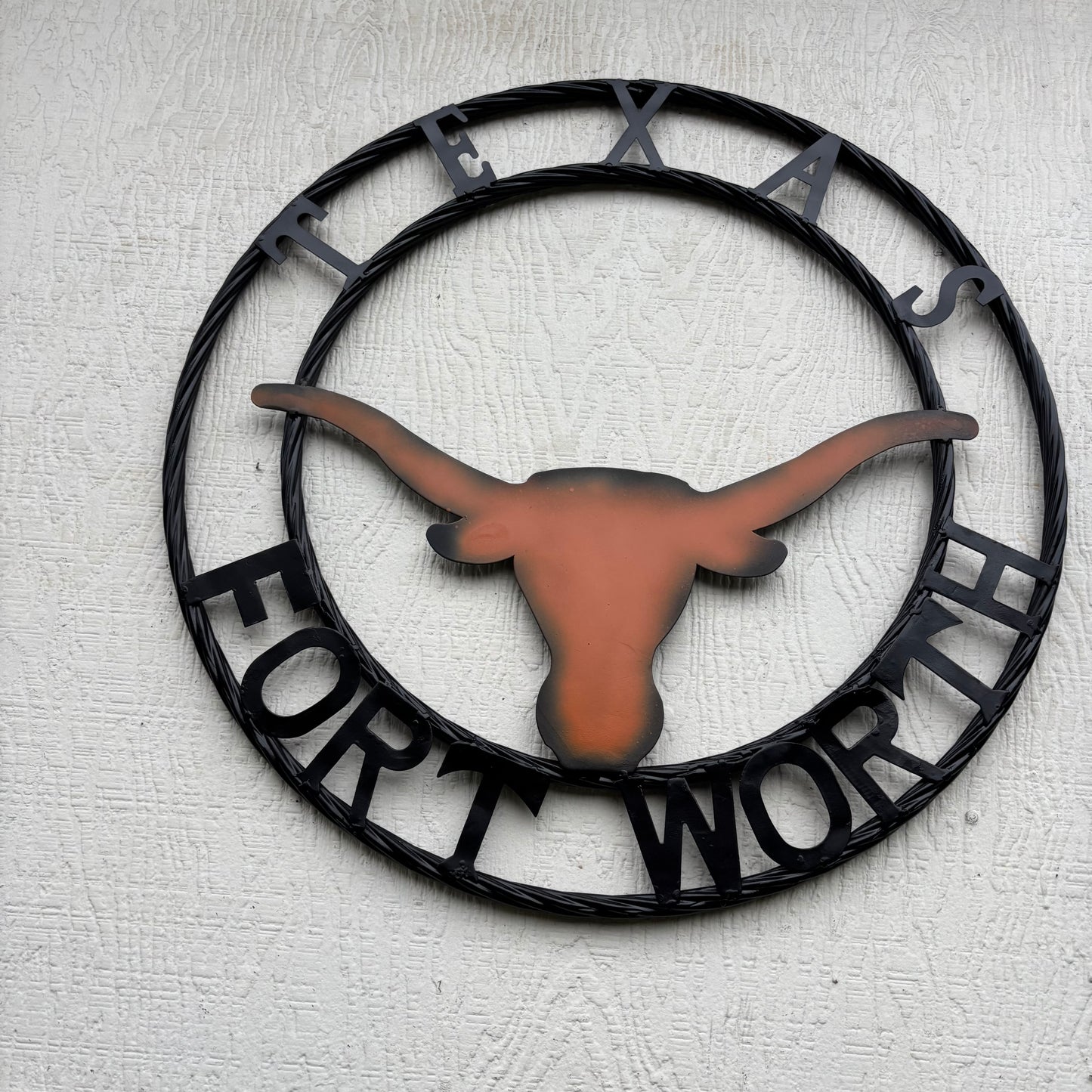 TEXAS FORT WORTH METAL SIGN LONGHORNS ORANGE WESTERN HOME DECOR HANDMADE