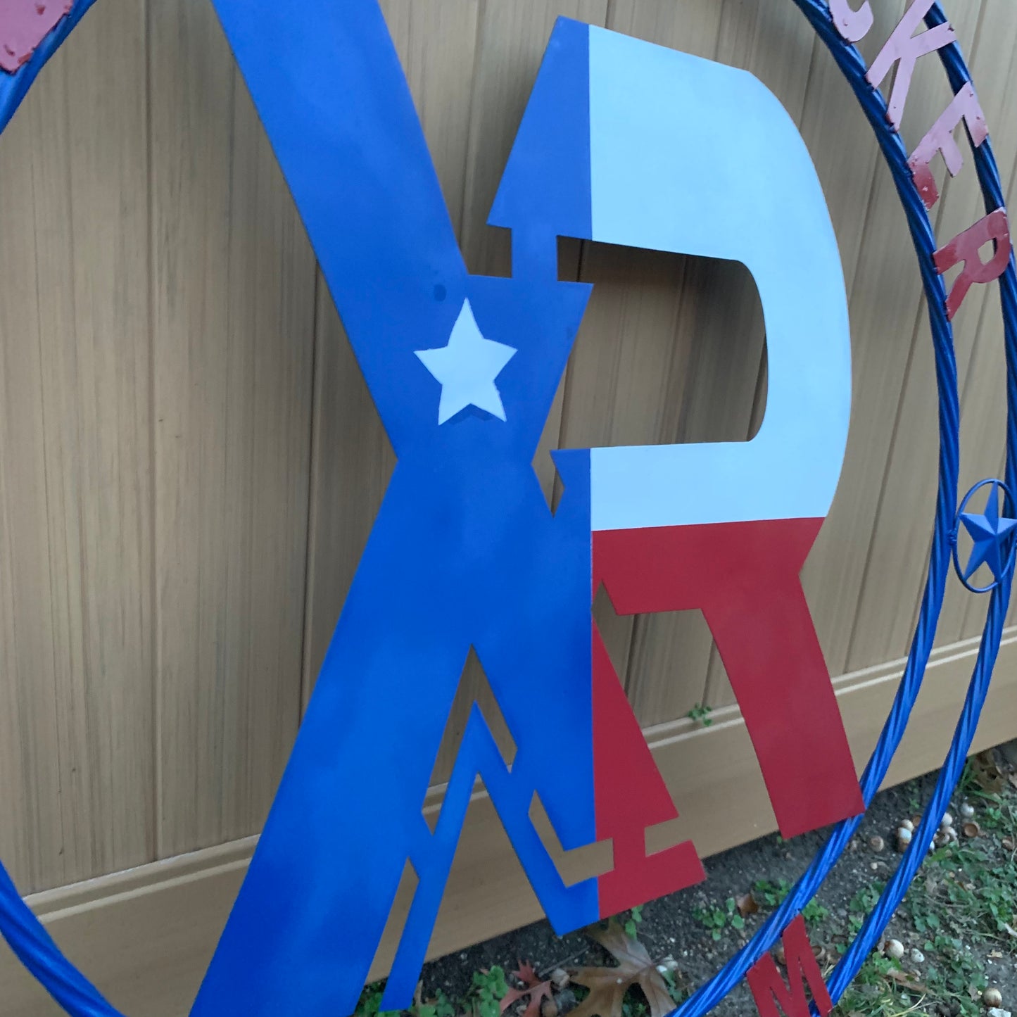 #EH11299 CUSTOM NAME XR ROOFING STYLE SIGN RED,WHITE & BLUE TEXAS FLAG LOGO HANDMADE